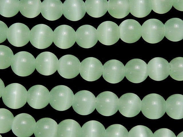 [Video] Pastel green color Cat's Eye Round 5.5mm 1strand beads (aprx.14inch/34cm)