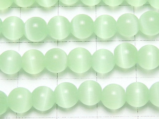 [Video] Pastel green color Cat's Eye Round 5.5mm 1strand beads (aprx.14inch/34cm)