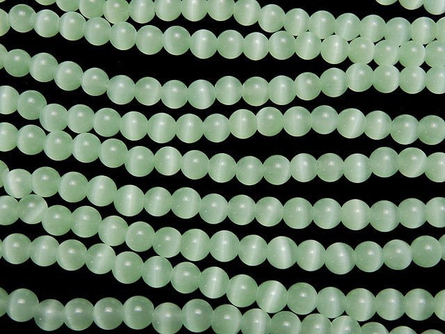 [Video] Pastel green color Cat's Eye Round 5.5mm 1strand beads (aprx.14inch/34cm)