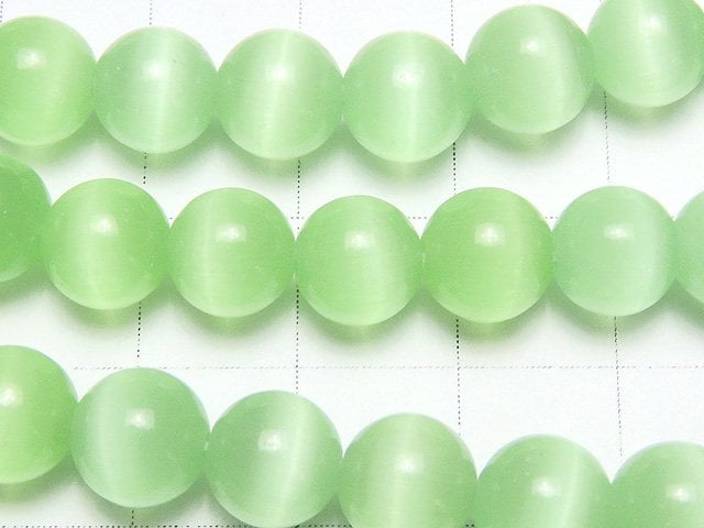 [Video] Pastel green color Cat's Eye Round 8mm 1strand beads (aprx.14inch / 35cm)