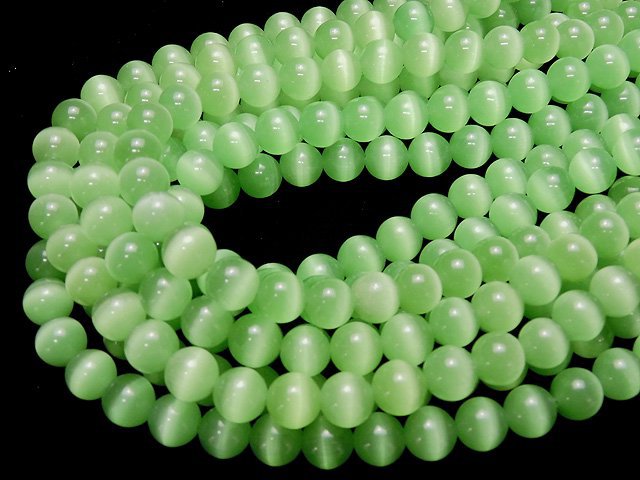 [Video] Pastel green color Cat's Eye Round 10mm 1strand beads (aprx.15inch/36cm)