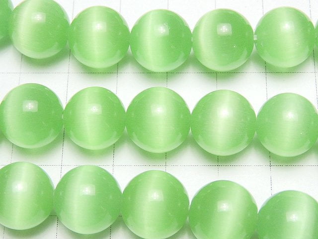 [Video] Pastel green color Cat's Eye Round 12mm 1strand beads (aprx.14inch/34cm)