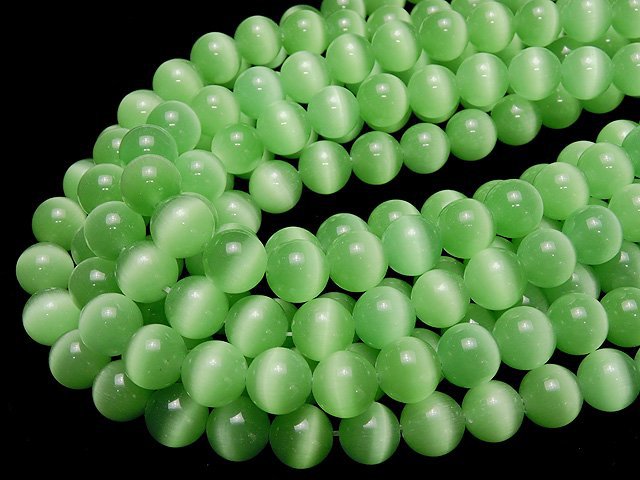 [Video] Pastel green color Cat's Eye Round 12mm 1strand beads (aprx.14inch/34cm)