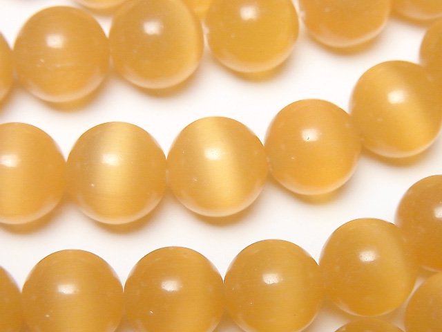 [Video] Yellow orange color Cat's Eye Round 12mm 1strand beads (aprx.14inch/34cm)