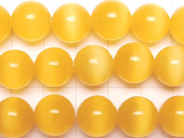 [Video] Yellow Color Cat's Eye (Glass) Round 12mm 1strand beads (aprx.14inch / 34cm)