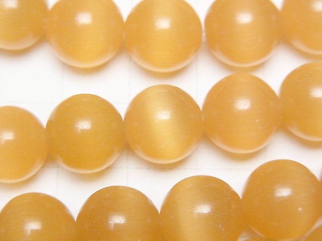 [Video] Yellow orange color Cat's Eye Round 12mm 1strand beads (aprx.14inch/34cm)