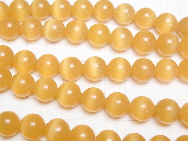 [Video] Yellow orange color Cat's Eye Round 12mm 1strand beads (aprx.14inch/34cm)