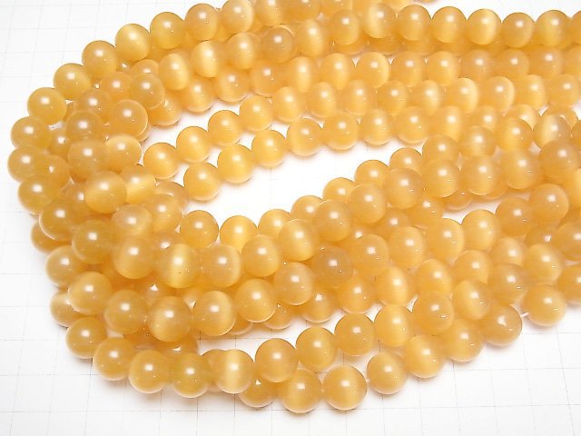 [Video] Yellow orange color Cat's Eye Round 12mm 1strand beads (aprx.14inch/34cm)