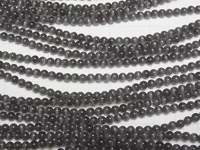 [Video] Black color Cat's Eye Round 4mm 1strand beads (aprx.15inch/36cm)