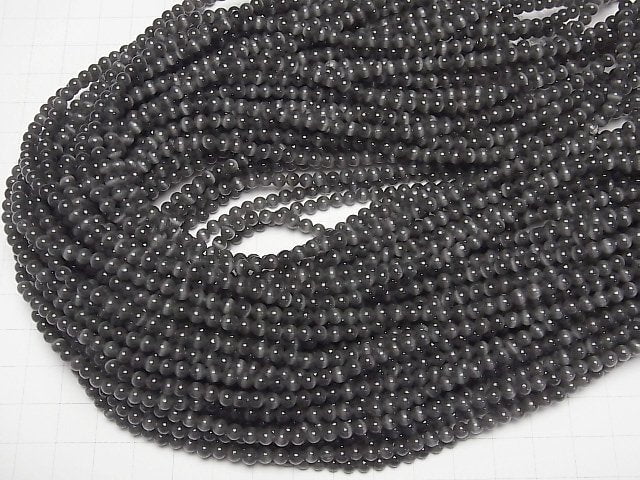 [Video] Black color Cat's Eye Round 4mm 1strand beads (aprx.15inch/36cm)