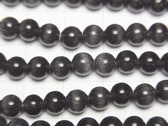 [Video] Black color Cat's Eye Round 6mm 1strand beads (aprx.14inch/34cm)