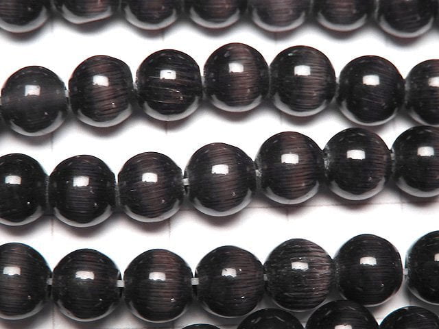 [Video] Gray Color Cat's Eye (Glass) Round 6mm 1strand beads (aprx.14inch / 35cm)