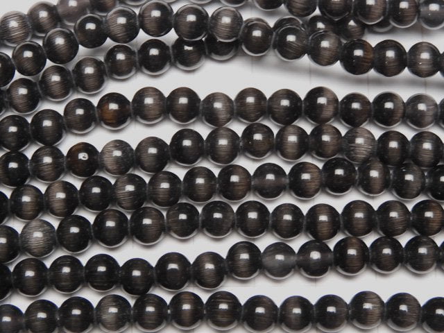 [Video] Gray Color Cat's Eye (Glass) Round 6mm 1strand beads (aprx.14inch / 35cm)