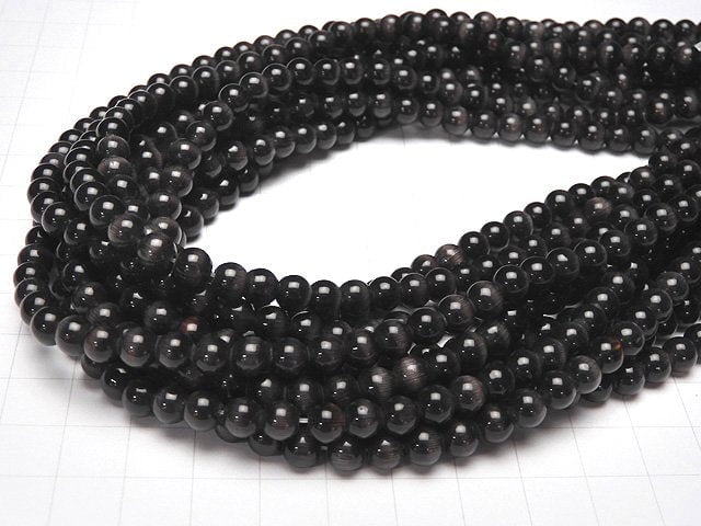 [Video] Gray Color Cat's Eye (Glass) Round 6mm 1strand beads (aprx.14inch / 35cm)