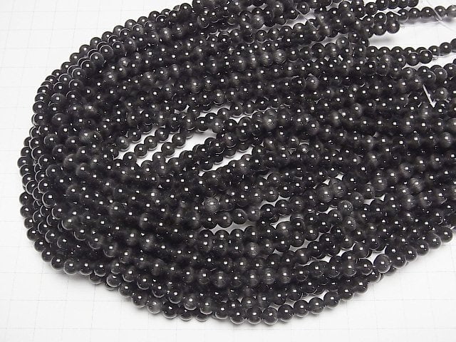 [Video] Black color Cat's Eye Round 6mm 1strand beads (aprx.14inch/34cm)