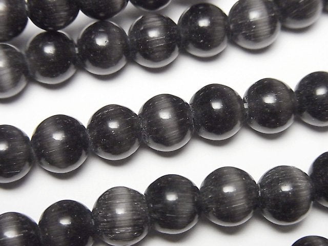 [Video] Black color Cat's Eye Round 8mm 1strand beads (aprx.15inch/36cm)