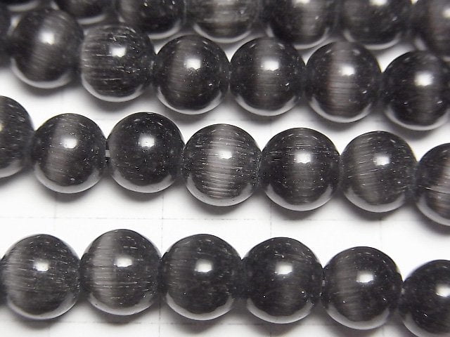 [Video] Black color Cat's Eye Round 8mm 1strand beads (aprx.15inch/36cm)