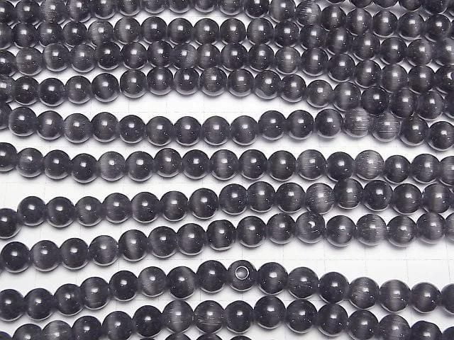 [Video] Black Cat's Eye Round 7.5mm 1-strand beads (approx. 14 inches/34 cm)
