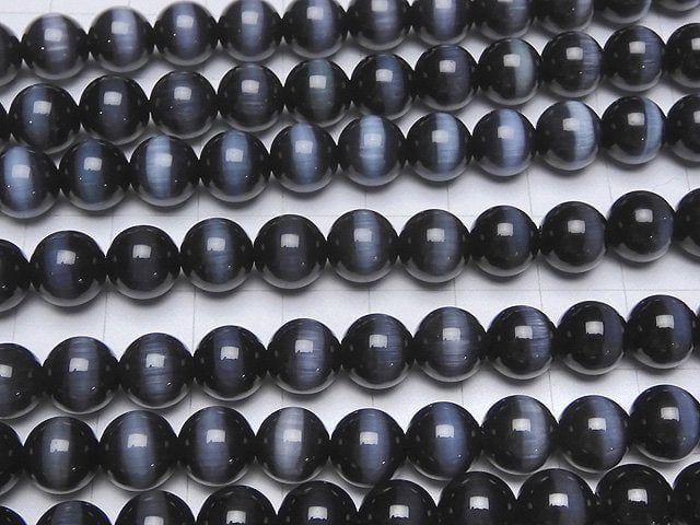 [Video] Gray Color Cat's Eye (Glass) Round 8mm 1strand beads (aprx.14inch / 35cm)