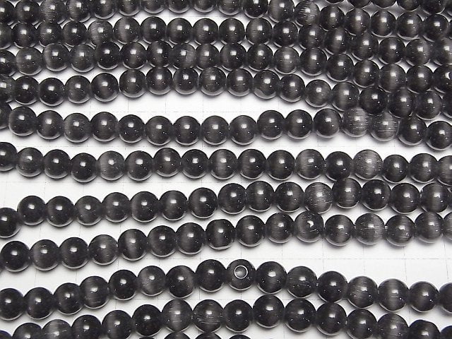 [Video] Black color Cat's Eye Round 8mm 1strand beads (aprx.15inch/36cm)