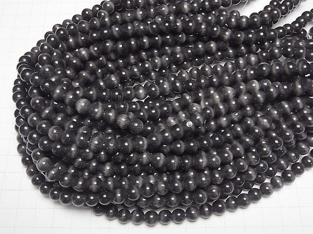 [Video] Black color Cat's Eye Round 8mm 1strand beads (aprx.15inch/36cm)