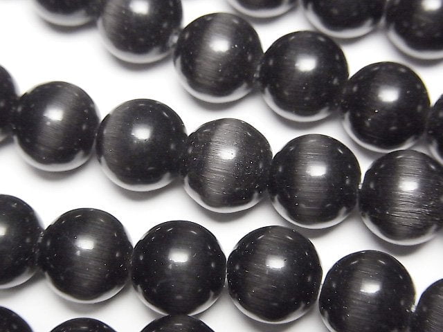 [Video] Black color Cat's Eye Round 10mm 1strand beads (aprx.13inch/33cm)