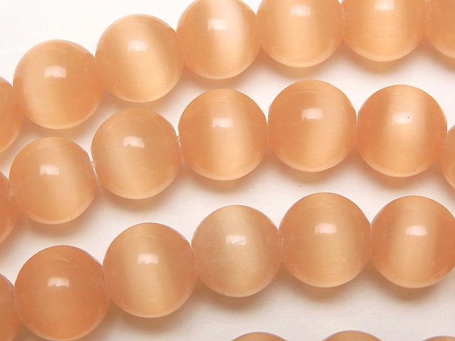 [Video] Light Orange Color Cat's Eye (Glass) Round 8mm 1strand beads (aprx.15inch / 36cm)