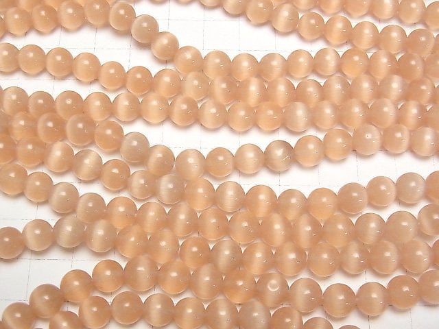 [Video]Light Orange color Cat's Eye Round 8mm 1strand beads (aprx.14inch/34cm)