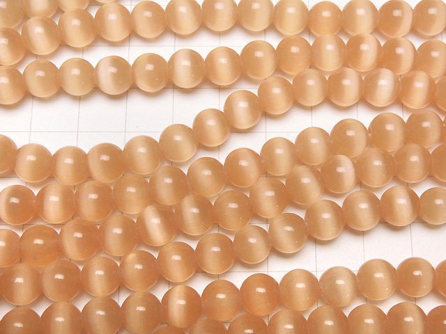 [Video] Light Orange Color Cat's Eye (Glass) Round 8mm 1strand beads (aprx.15inch / 36cm)