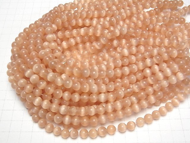 [Video]Light Orange color Cat's Eye Round 8mm 1strand beads (aprx.14inch/34cm)