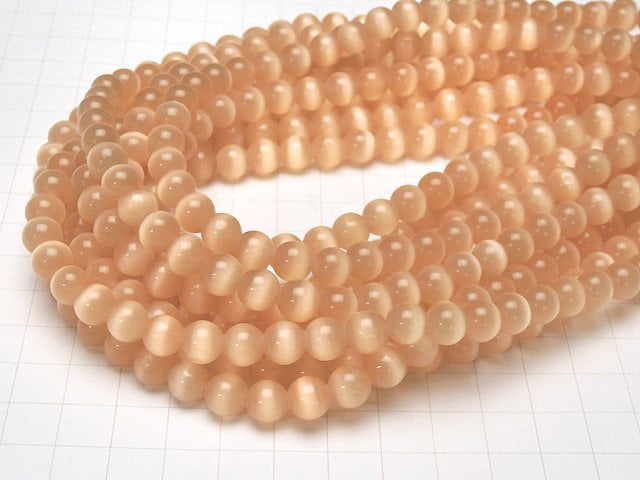 [Video] Light Orange Color Cat's Eye (Glass) Round 8mm 1strand beads (aprx.15inch / 36cm)