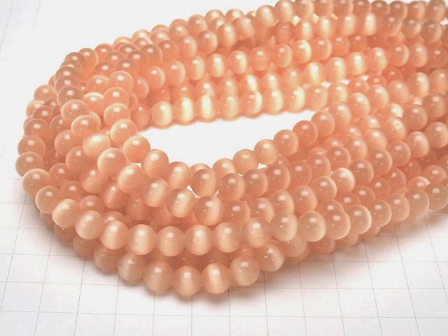 [Video]Light Orange color Cat's Eye Round 10mm 1strand beads (aprx.14inch/35cm)