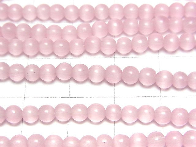 [Video] Pink Color Cat's Eye (Glass) Round 4mm 1strand beads (aprx.14inch / 35cm)