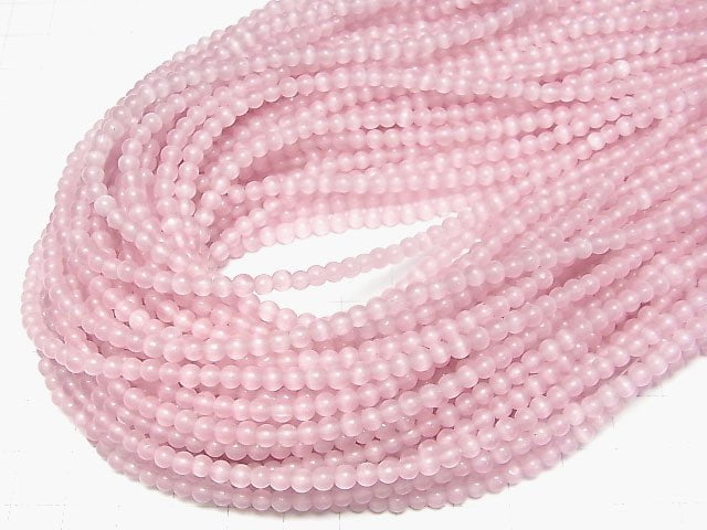 [Video] Pink Color Cat's Eye (Glass) Round 4mm 1strand beads (aprx.14inch / 35cm)