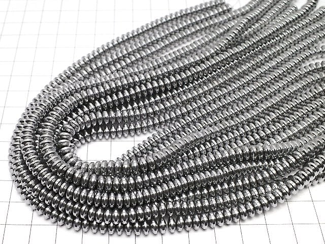 [Video] Hematite Roundel 6 x 6 x 3mm Silver coating 1strand beads (aprx.15 inch / 36 cm)