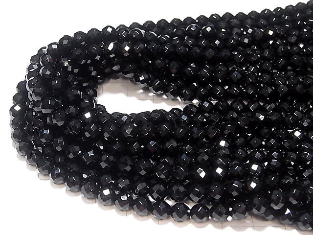 Sale! Onyx 64Faceted Round 6mm [1.2mm hole] 1strand beads (aprx.15inch/36cm)