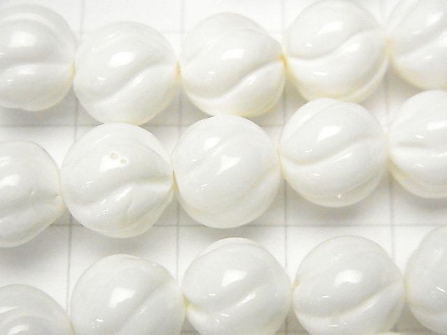 [Video] White Shell Round 10mm S line Twist 1strand beads (aprx.15inch / 37cm)