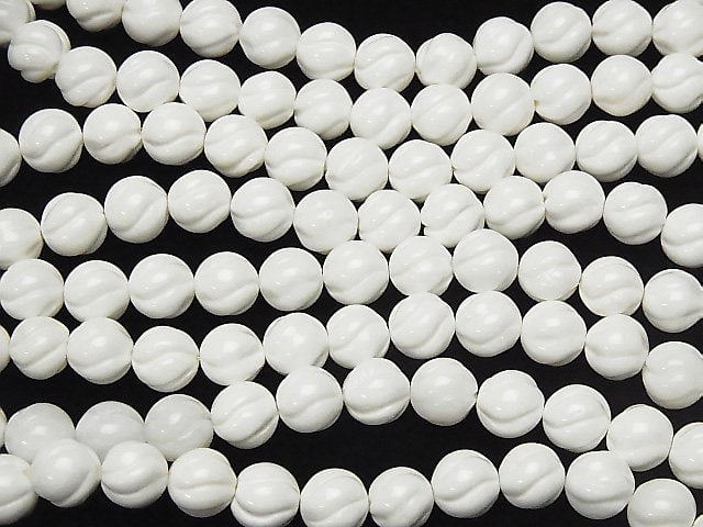 [Video] White Shell Round 10mm S line Twist 1strand beads (aprx.15inch / 37cm)