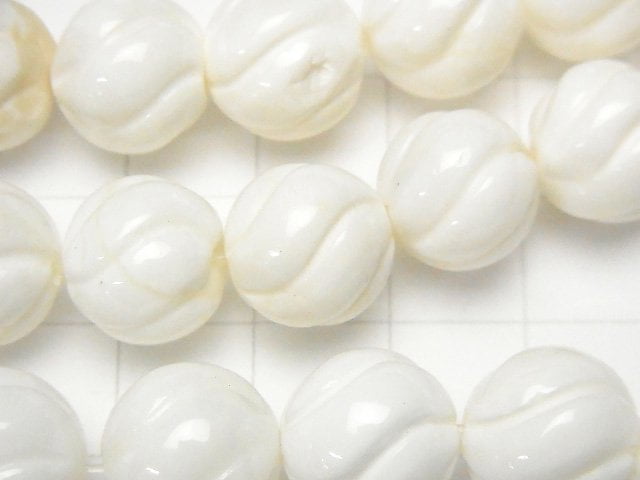 White Shell Round 12mm S line Twist half or 1strand beads (aprx.15inch / 38cm)