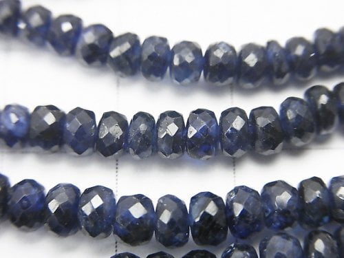 [One of a kind] Top Quality Blue Sapphire AAA Faceted Button Roundel 1strand beads (aprx.15inch / 37cm) NO.12