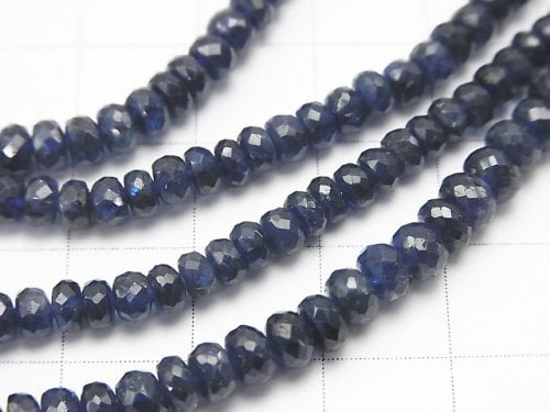 [One of a kind] Top Quality Blue Sapphire AAA Faceted Button Roundel 1strand beads (aprx.15inch / 37cm) NO.12