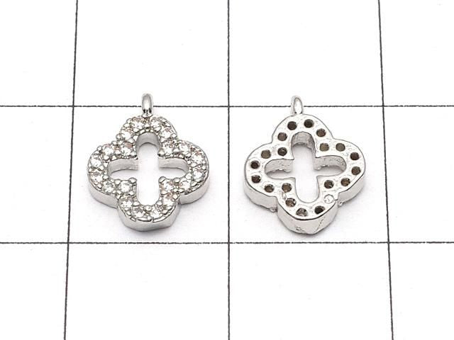 金屬吊飾 10x8mm 花朵設計 銀色 (鑲鑽) 1個