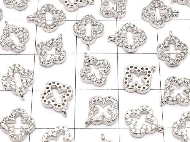 金屬吊飾 10x8mm 花朵設計 銀色 (鑲鑽) 1個