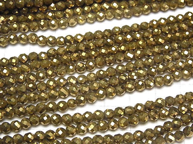 High Quality! Magnetic! Hematite 32Faceted Round 4mm gold coated 1strand beads (aprx.14inch/35cm)