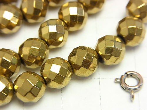 Magnetic! Hematite 64Faceted Round 8 mm gold coating 1 strand beads (aprx.15inch / 36cm)