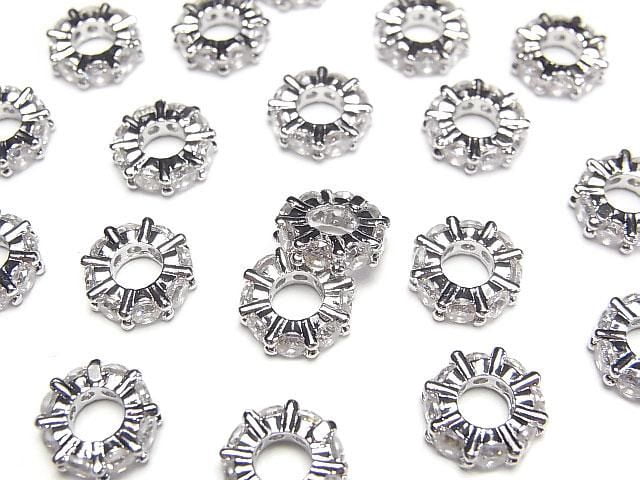Metal parts Rondelle 9x9x3mm Silver color (with CZ) 3pcs