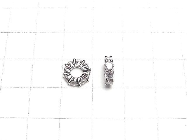 Metal parts Rondelle 9x9x3mm Silver color (with CZ) 3pcs