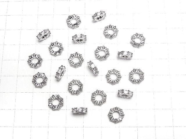 Metal parts Rondelle 9x9x3mm Silver color (with CZ) 3pcs