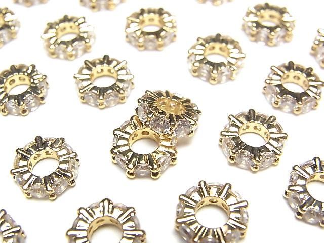 Metal parts Rondelle 9x9x3mm Gold color (with CZ) 3pcs