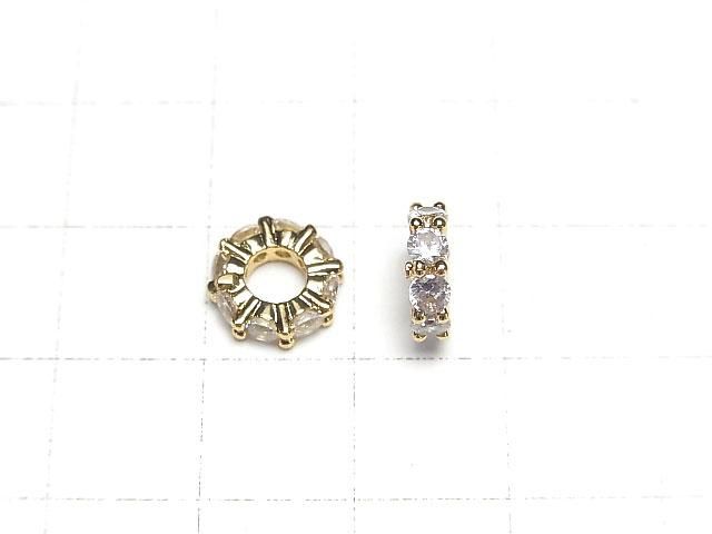 Metal parts Rondelle 9x9x3mm Gold color (with CZ) 3pcs